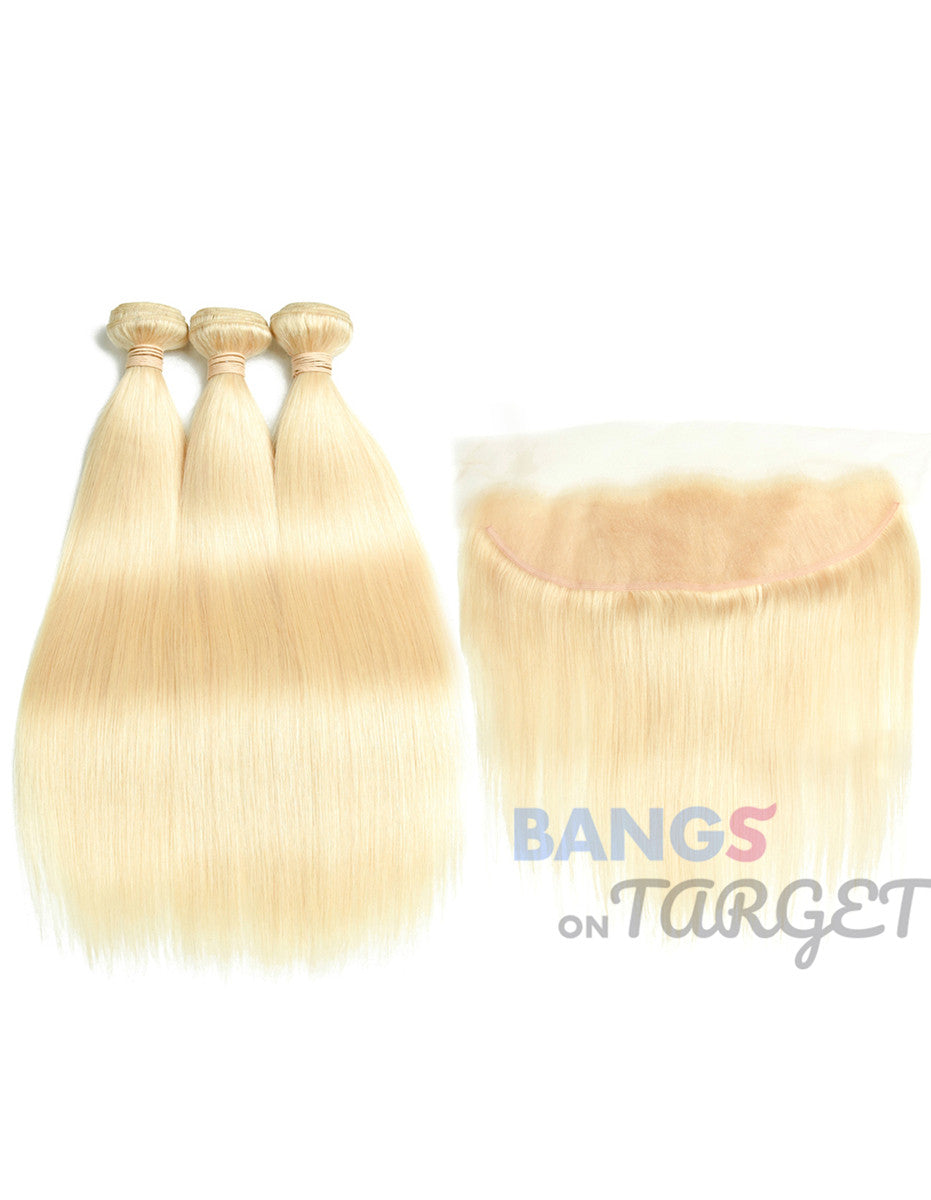 613 Honey Color 3 Bundles With Frontal Brazilian-Straight - Bangsontarget