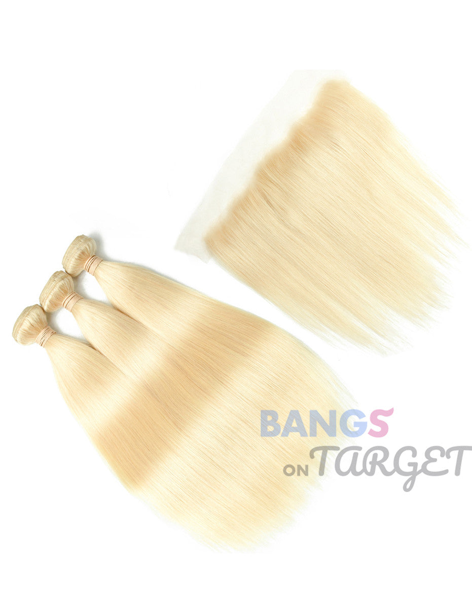 613 Honey Color 3 Bundles With Frontal Brazilian-Straight - Bangsontarget