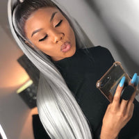Ombre 1BGrey Straight Lace Front Wigs - Bangsontarget