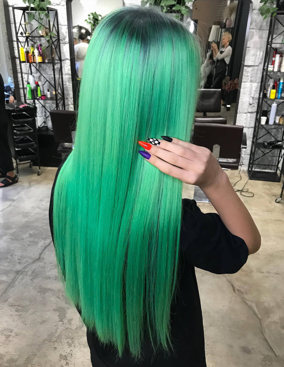 Ombre 1BGreen Straight Lace Front Wigs - Bangsontarget