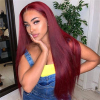 burgundy 99J Lace Front Straight Wig Brazilian Virgin Human Hair - Bangsontarget
