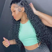 Lace Front Wigs Deep Curly Wave Wig With Natural Black Real Hair Wigs