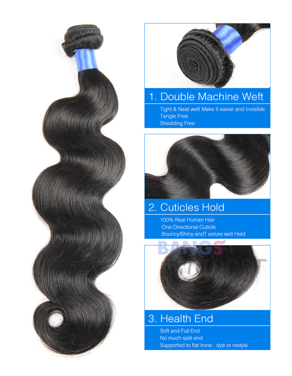 Brazilian Virgin Hair 3 Bundles With Closure Body Wave - Bangsontarget