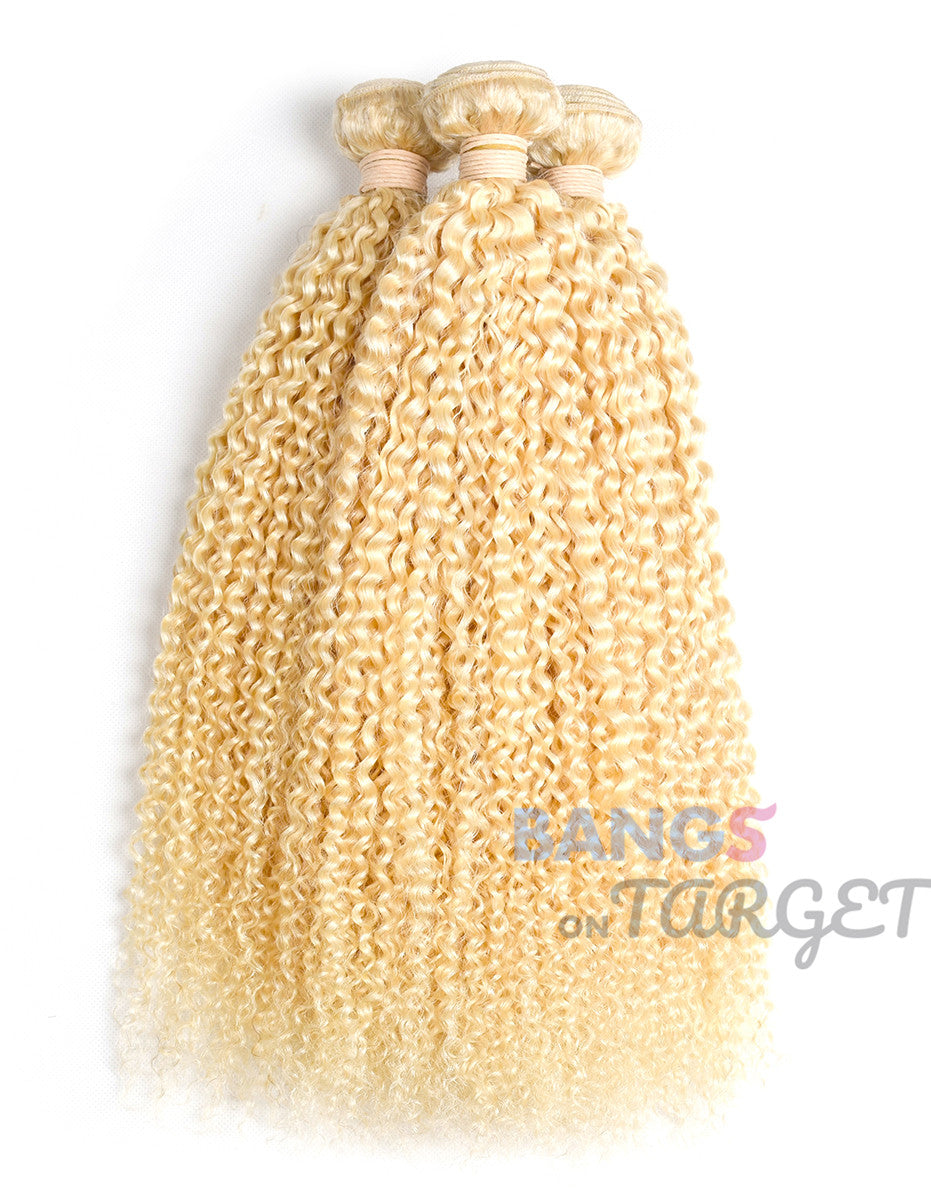 613 Honey Color 3 Bundles With Frontal Brazilian-Kinky Curly - Bangsontarget