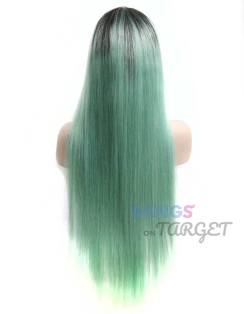 Ombre 1BGreen Straight Lace Front Wigs - Bangsontarget