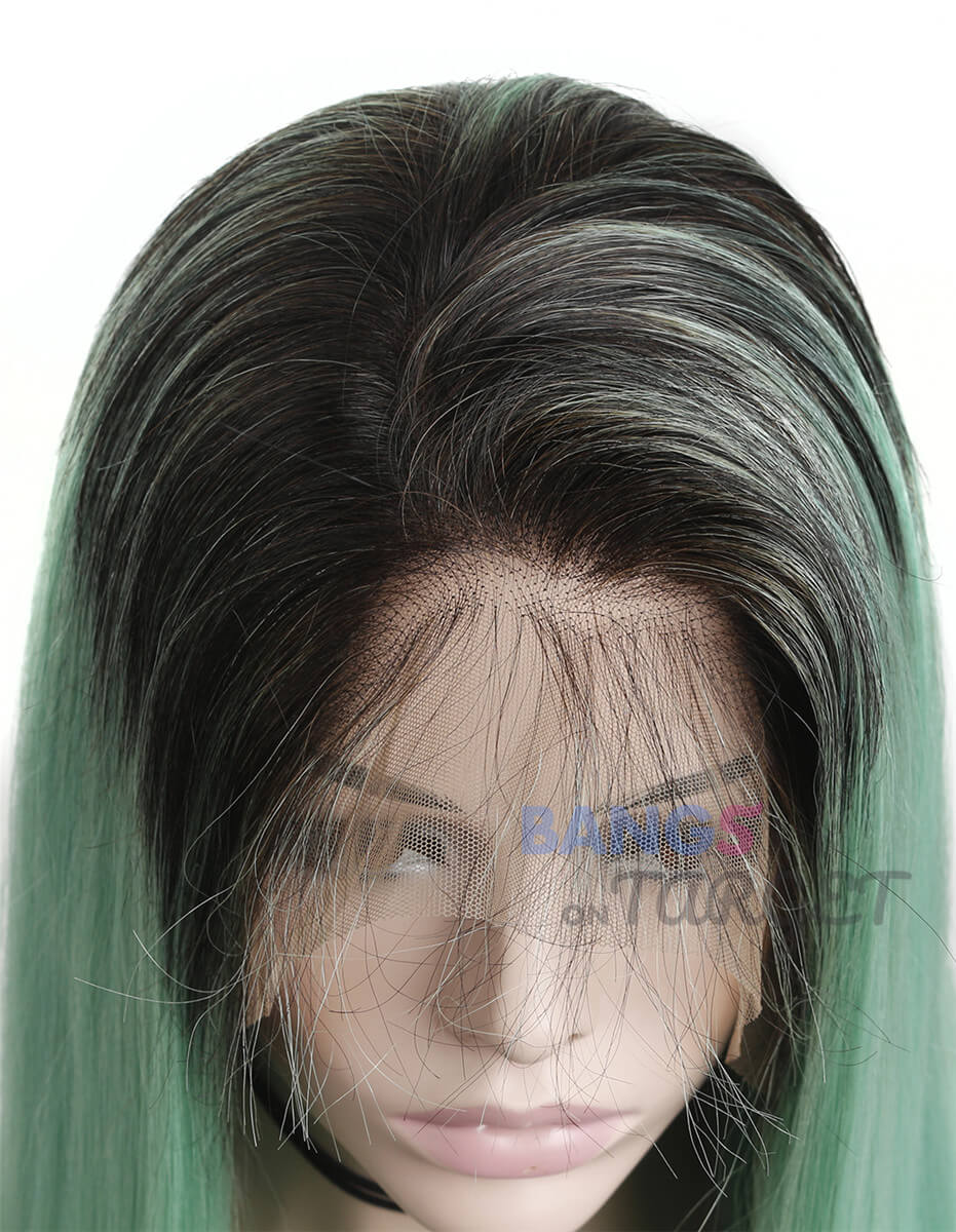 Ombre 1BGreen Straight Lace Front Wigs - Bangsontarget