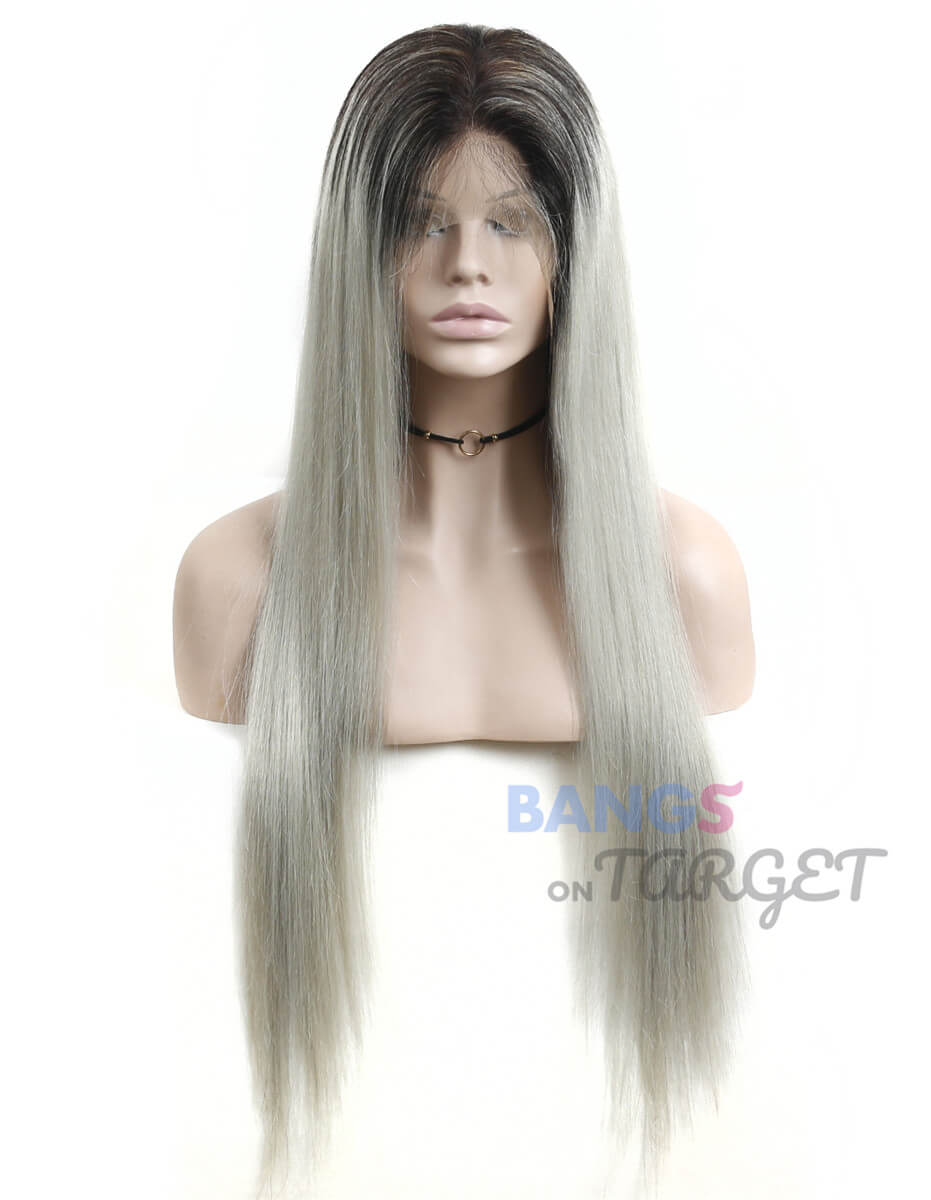Ombre 1BGrey Straight Lace Front Wigs - Bangsontarget