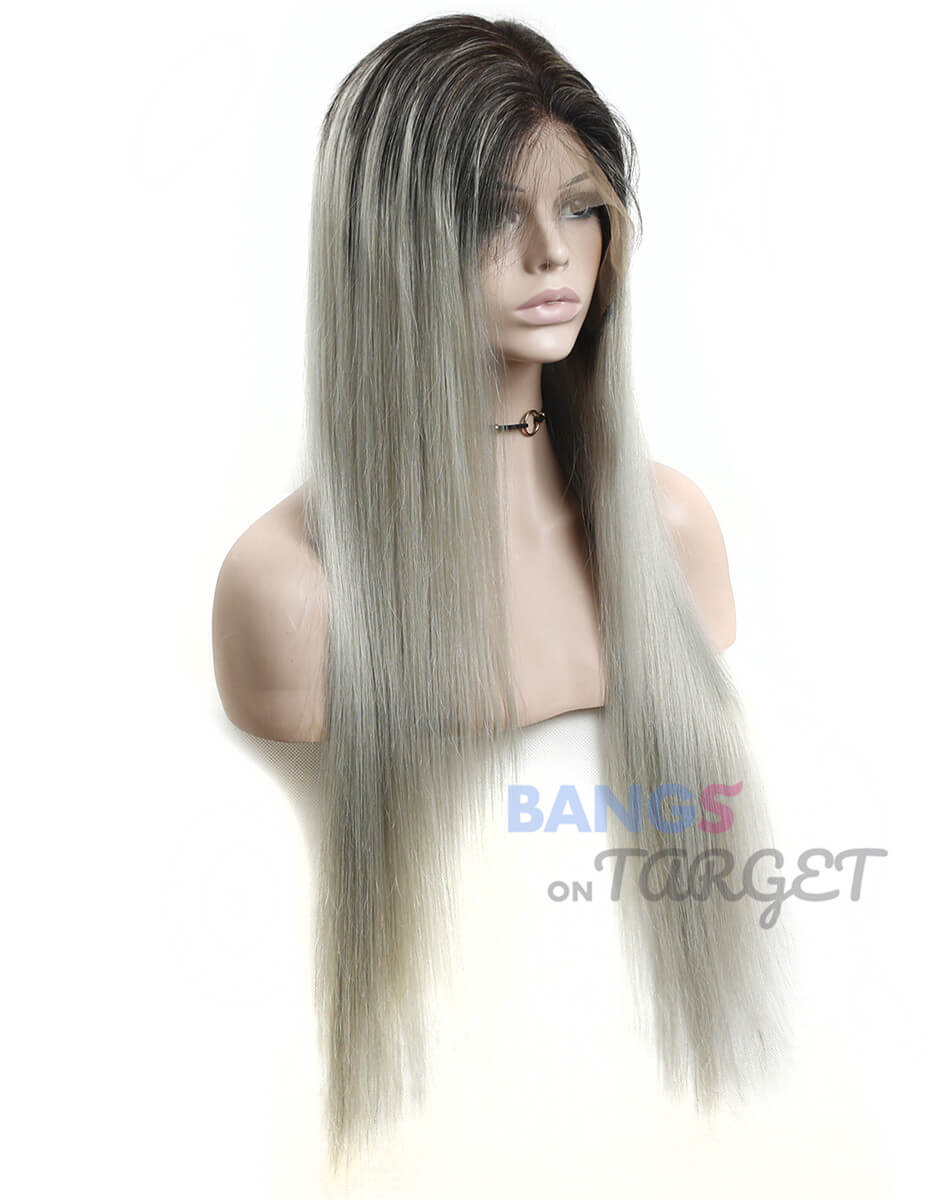 Ombre 1BGrey Straight Lace Front Wigs - Bangsontarget