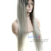 Ombre 1BGrey Straight Lace Front Wigs - Bangsontarget
