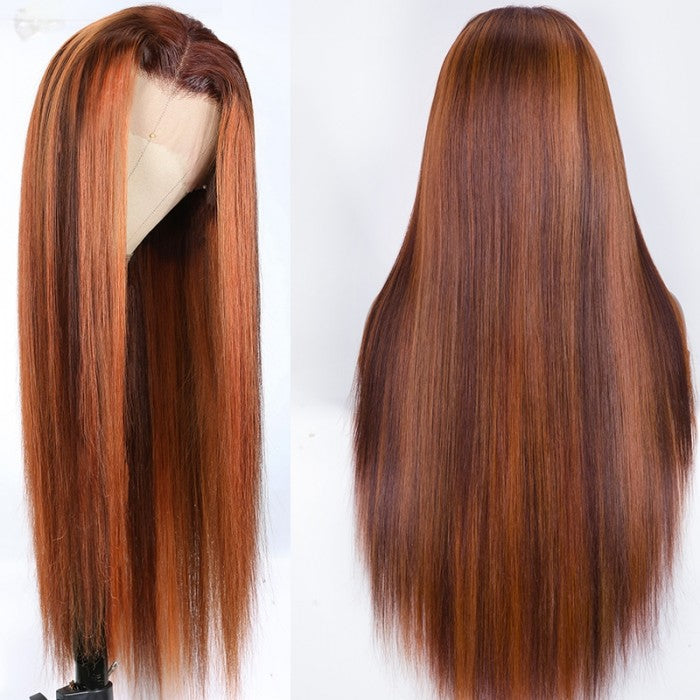 Mix Color Straight 13x4 Lace Front Human Hair Wig for Women - Bangsontarget