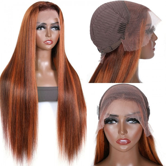 Mix Color Straight 13x4 Lace Front Human Hair Wig for Women - Bangsontarget