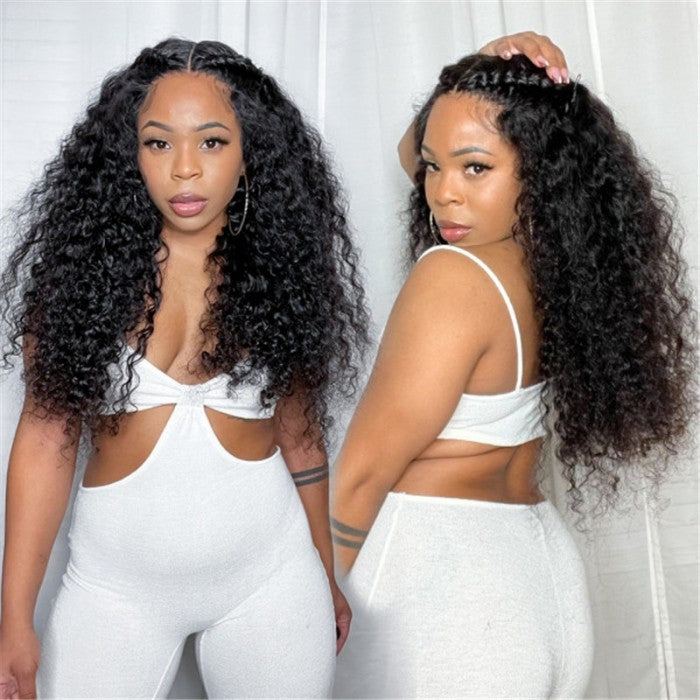 Lace Front Wigs Deep Curly Wave Wig With Natural Black Real Hair Wigs