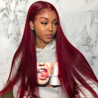 burgundy 99J Lace Front Straight Wig Brazilian Virgin Human Hair - Bangsontarget