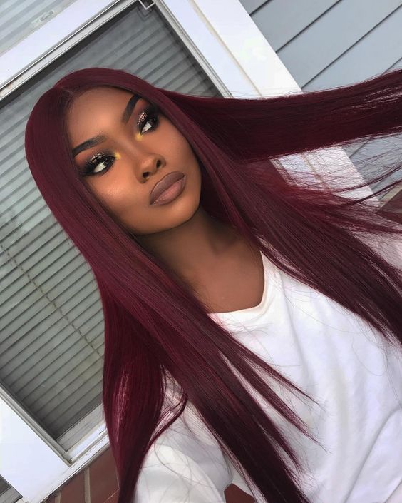 burgundy 99J Lace Front Straight Wig Brazilian Virgin Human  display picture 2