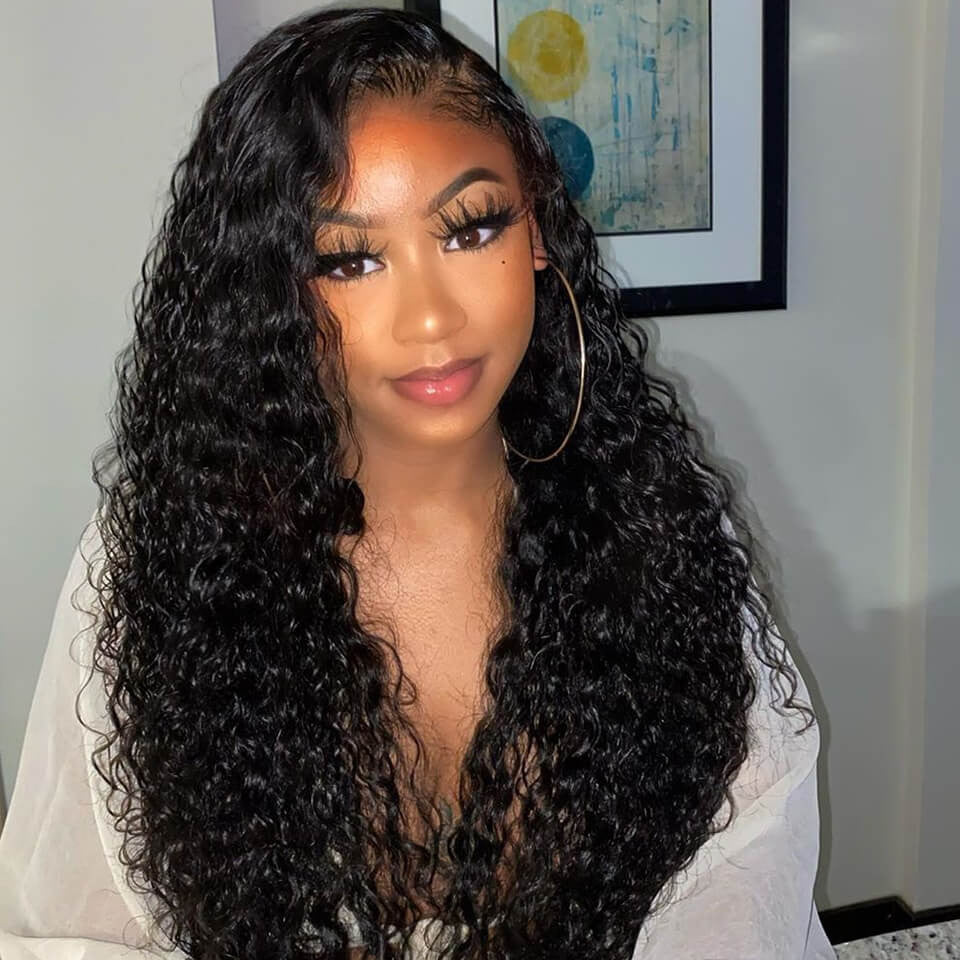 4x4 Lace Closure Deep Wave Human Hair Wigs - Bangsontarget