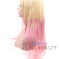 Pink Blonde Mixed Color Lace Front Wigs Human Hair - Bangsontarget