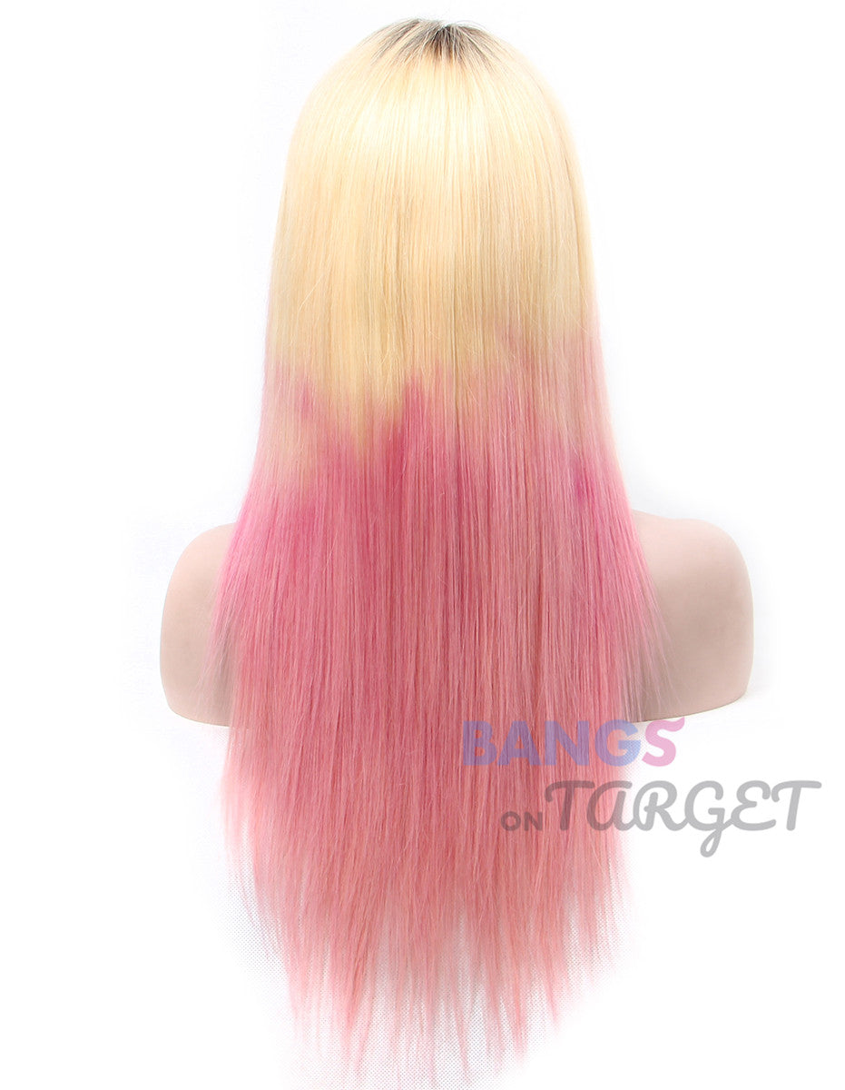 Pink Blonde Mixed Color Lace Front Wigs Human Hair - Bangsontarget