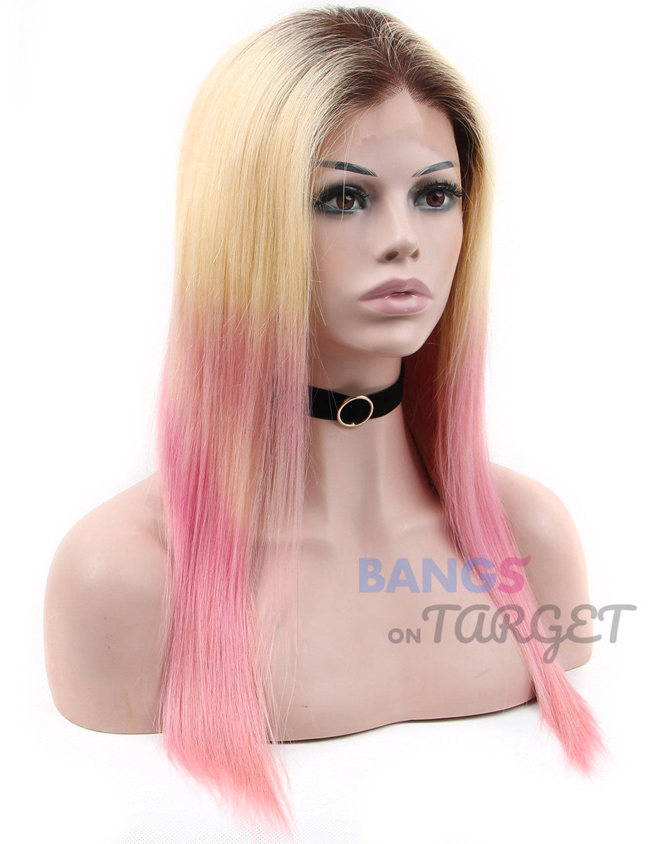 Pink Blonde Mixed Color Lace Front Wigs Human Hair - Bangsontarget