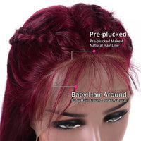 burgundy 99J Lace Front Straight Wig Brazilian Virgin Human Hair - Bangsontarget