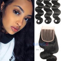 Brazilian Virgin Hair 3 Bundles With Closure Body Wave - Bangsontarget