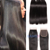 Brazilian Virgin Hair 3 Bundles With Closure Straight - Bangsontarget