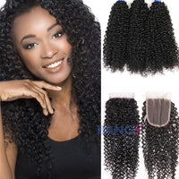 Brazilian Virgin Hair 3 Bundles With Closure Kinky Curly - Bangsontarget