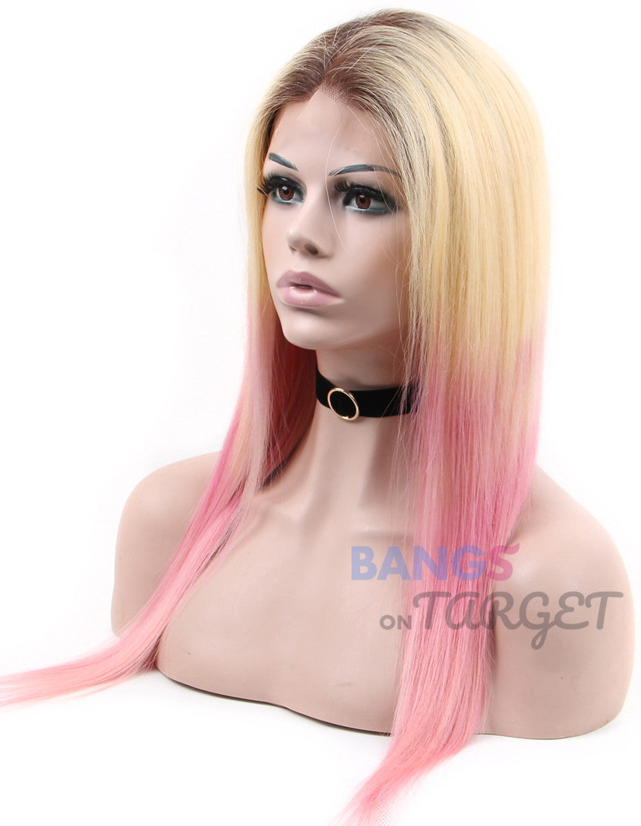 Pink Blonde Mixed Color Lace Front Wigs Human Hair - Bangsontarget