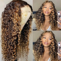 Brazilian HD Lace Front Human Hair Wigs P4/27 Color Deep Curly - Bangsontarget