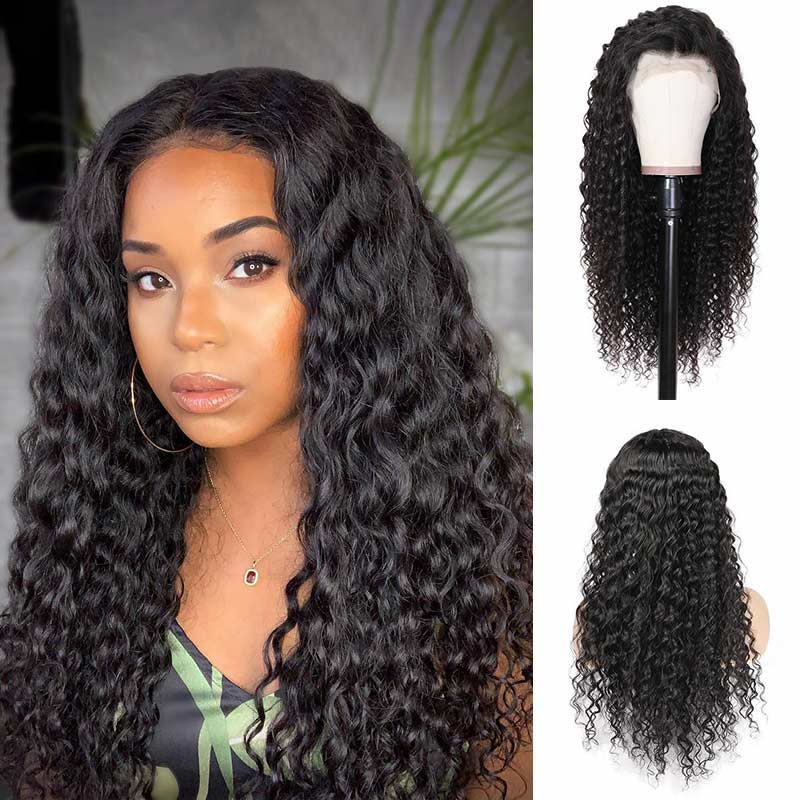 Lace Front Wigs Deep Curly Wave Wig With Natural Black Real Hair Wigs