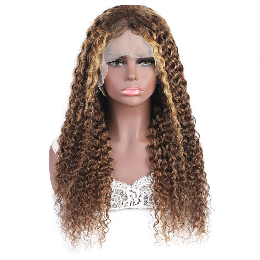 Brazilian HD Lace Front Human Hair Wigs P4/27 Color Deep Curly - Bangsontarget