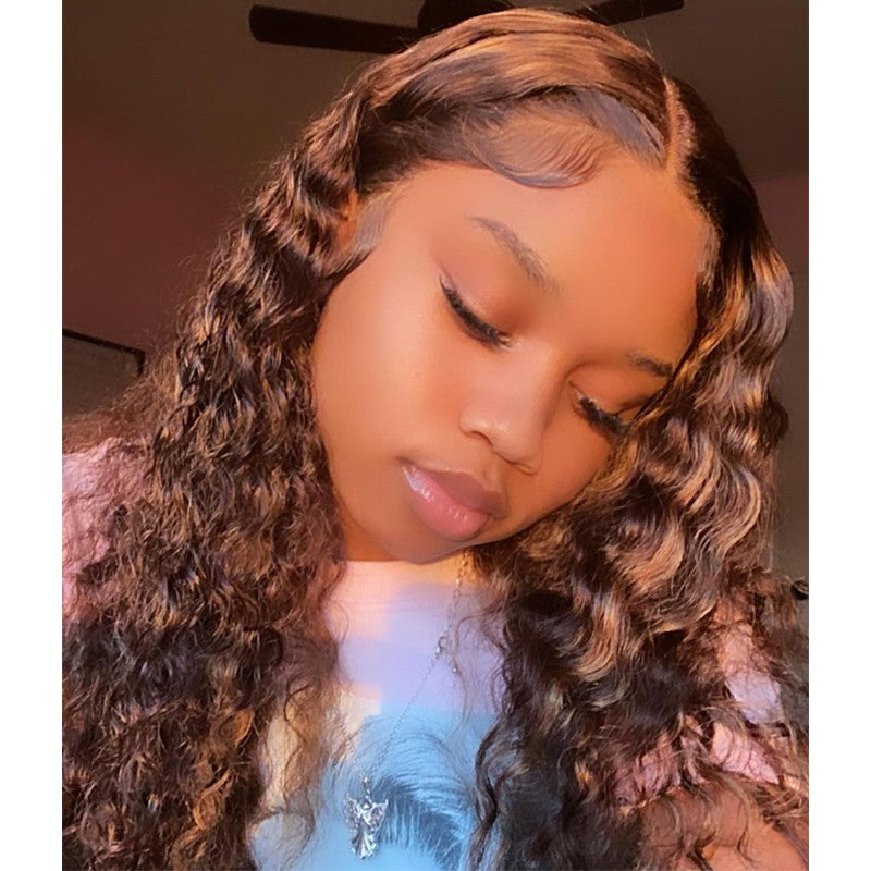 13*4 Lace Front Human Hair Wigs P4/27 Highlight Color Deep Curly - Bangsontarget