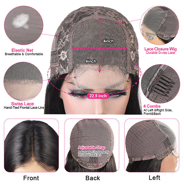 99J Burgundy Straight Wigs 4*4 Brazilian Virgin Human Hair - Bangsontarget