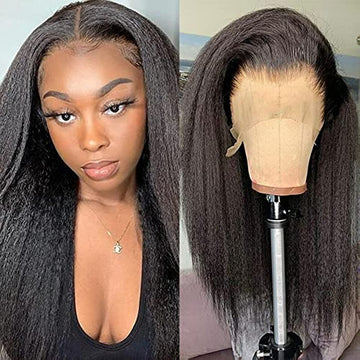 13x6 Lace Frontal Wig Kinky Straight Human Hair Wig with Baby Hair 150% Density