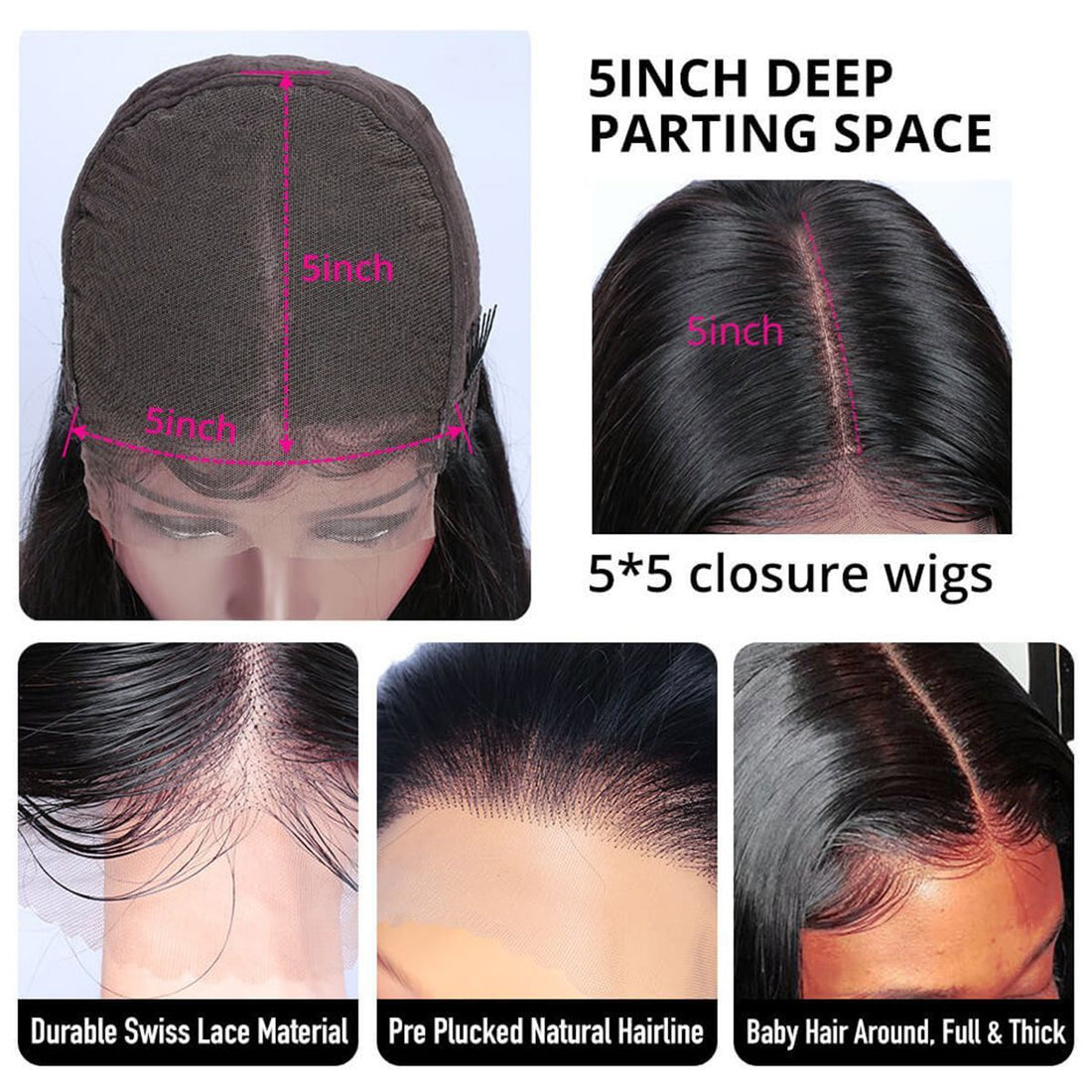 5x5 Lace Closure Deep Wave Human Hair Wigs - Bangsontarget