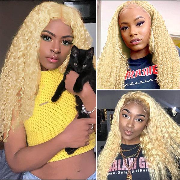Kinky Curly Wig 613 Honey Blonde 13*4 lace front Wigs - Bangsontarget