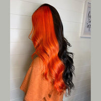 Halloween 13x4 Lace Frontal Wigs Human Hair Black and Ginger Color Body Wave - Bangsontarget