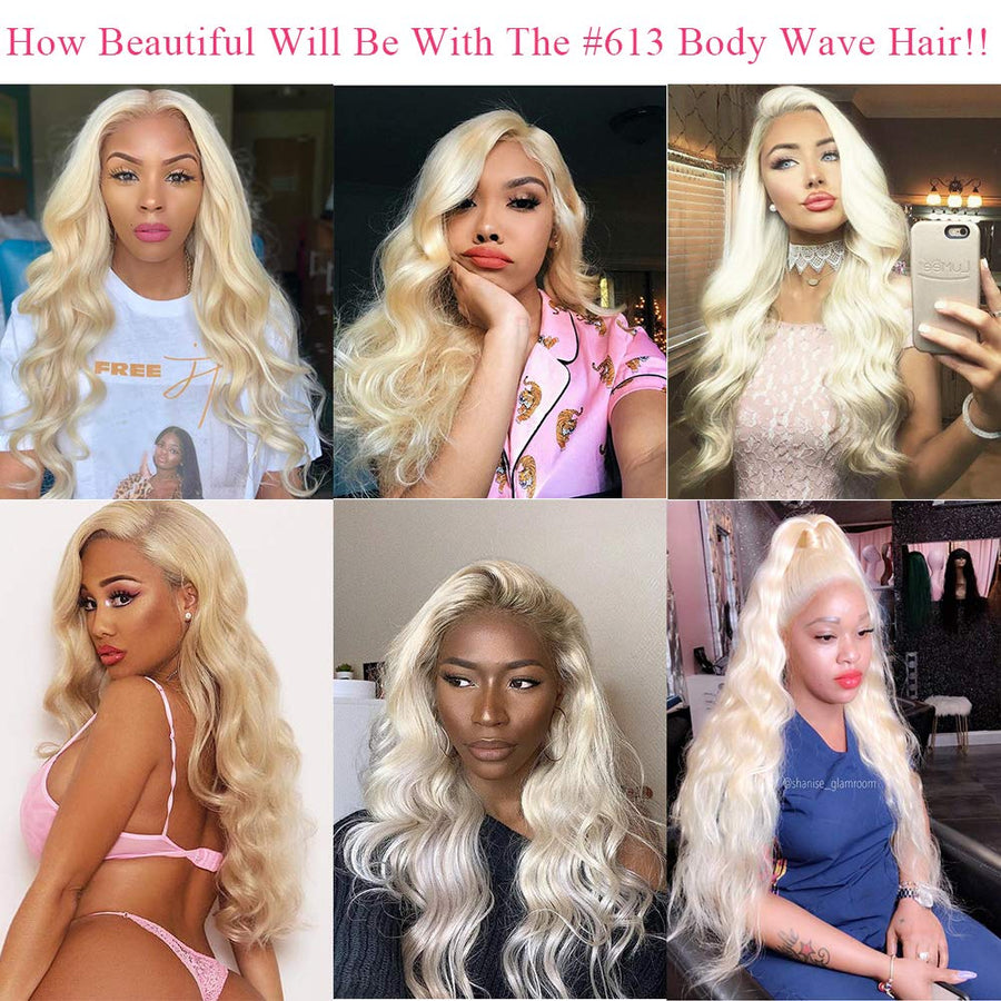 613 Blonde Human Hair 3 Bundles with Brazilian Body Wave with Baby Hair Frontal - Bangsontarget