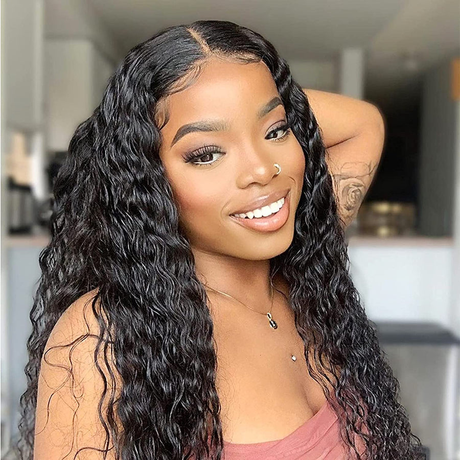 5x5 Lace Closure Deep Wave Human Hair Wigs - Bangsontarget