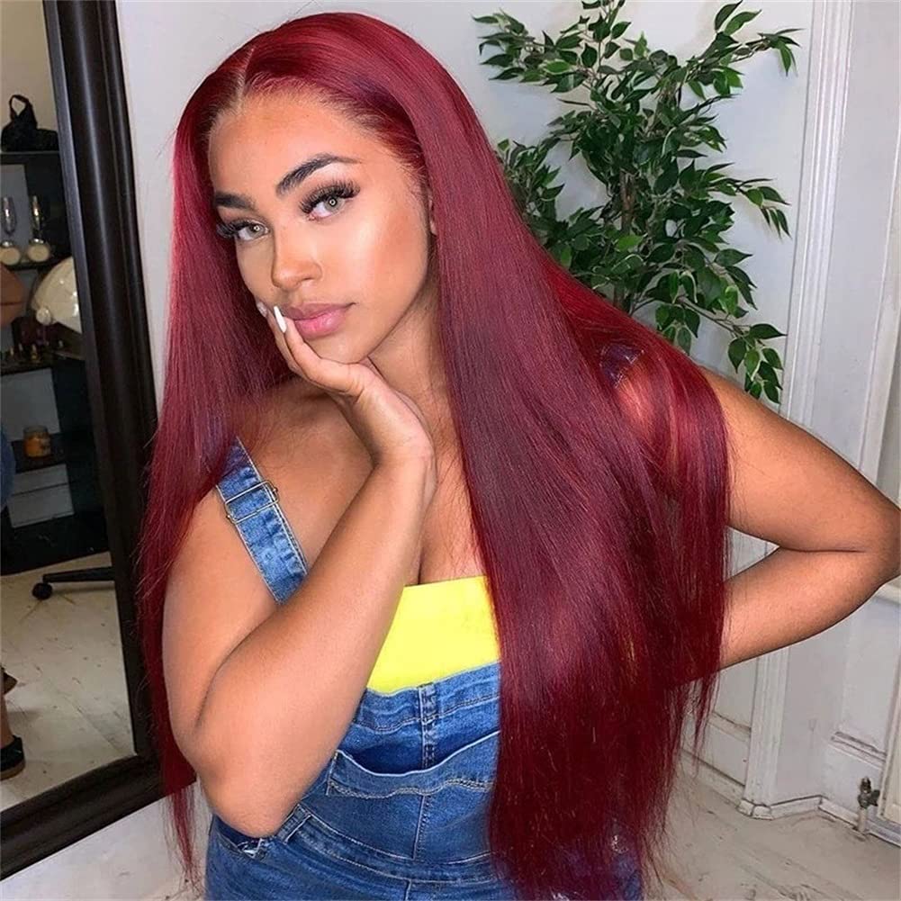 burgundy 99J Lace Front Straight Wig Brazilian Virgin Human Hair - Bangsontarget