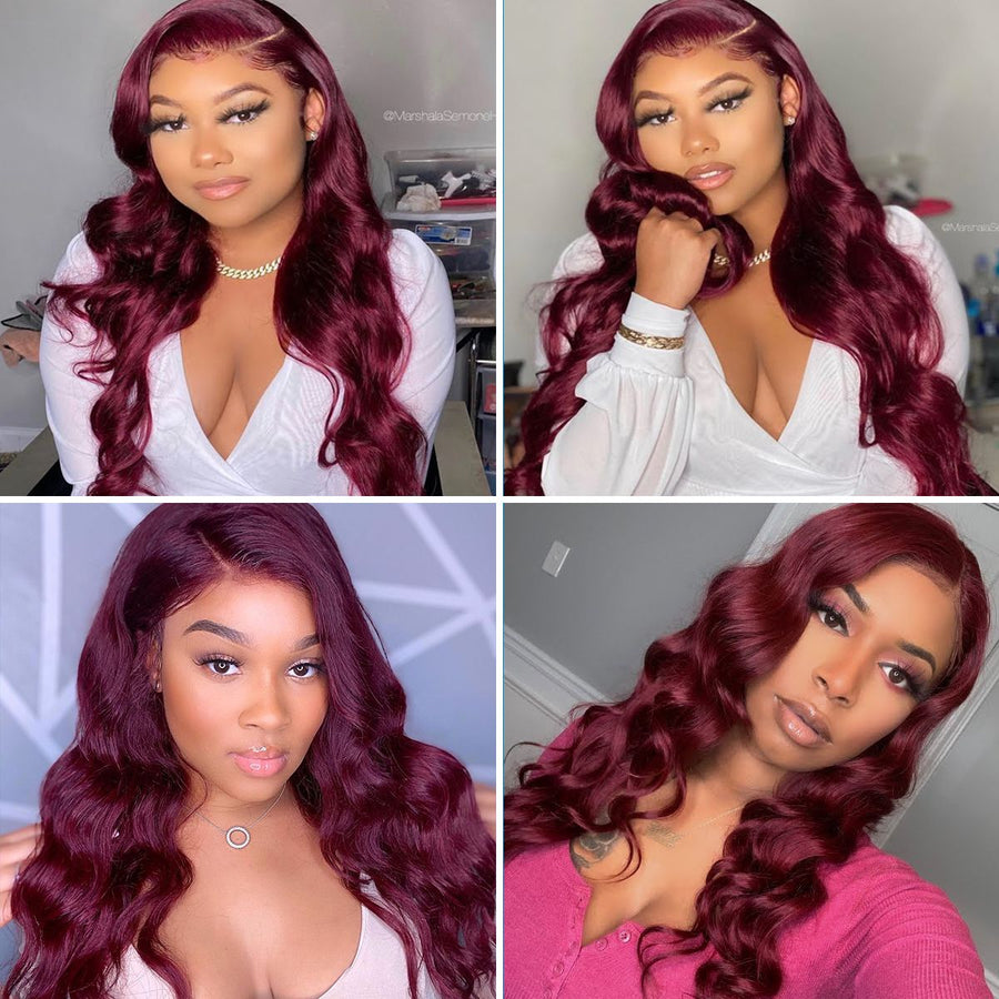 Burgundy 99J Body Wave Wigs 13*4 Brazilian Virgin Human Hair - Bangsontarget