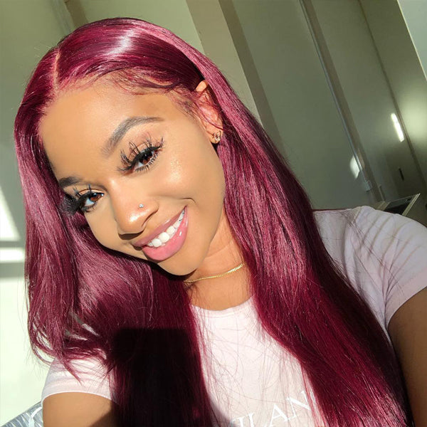 Lace Wigs Straight 13×1 burgundy 99J Brazilian Virgin Hair Wig