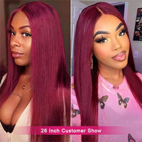 Lace Wigs Straight 13×1 burgundy 99J Brazilian Virgin Hair Wig