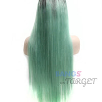 Ombre 1BGreen Straight Lace Front Wigs - Bangsontarget