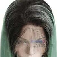 Ombre 1BGreen Straight Lace Front Wigs - Bangsontarget