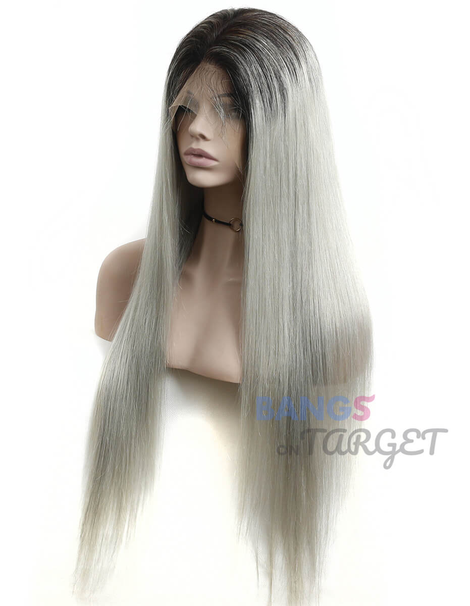 Ombre 1BGrey Straight Lace Front Wigs - Bangsontarget