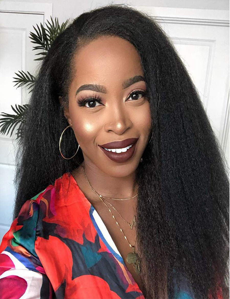 4x4 Lace Closure Kinky Straight Human Hair Wigs - Bangsontarget