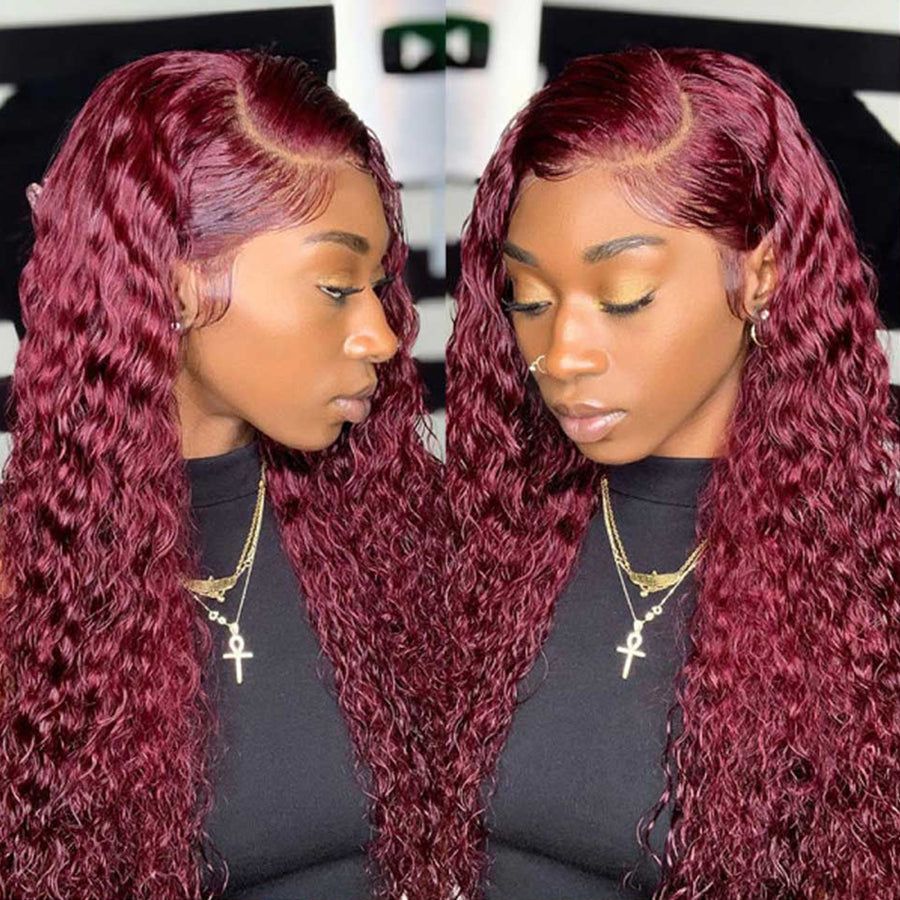 Burgundy 99J Deep Wave Wigs 13*4 Brazilian Virgin Human Hair - Bangsontarget