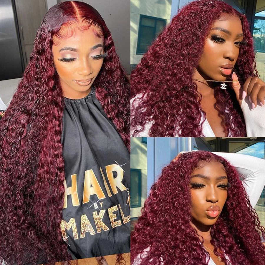 Burgundy 99J Deep Wave Wigs 13*4 Brazilian Virgin Human Hair - Bangsontarget