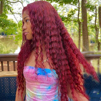 Burgundy 99J Deep Wave Wigs 13*4 Brazilian Virgin Human Hair - Bangsontarget