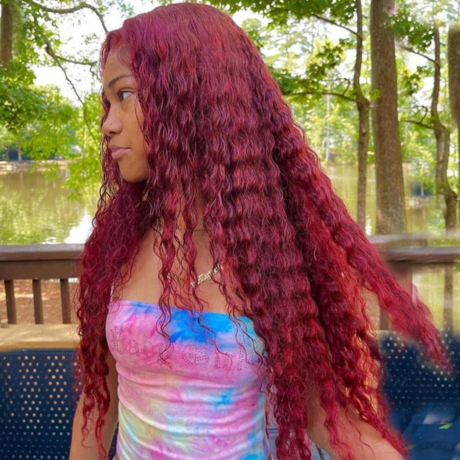 Burgundy 99J Deep Wave Wigs 13*4 Brazilian Virgin Human Hair - Bangsontarget